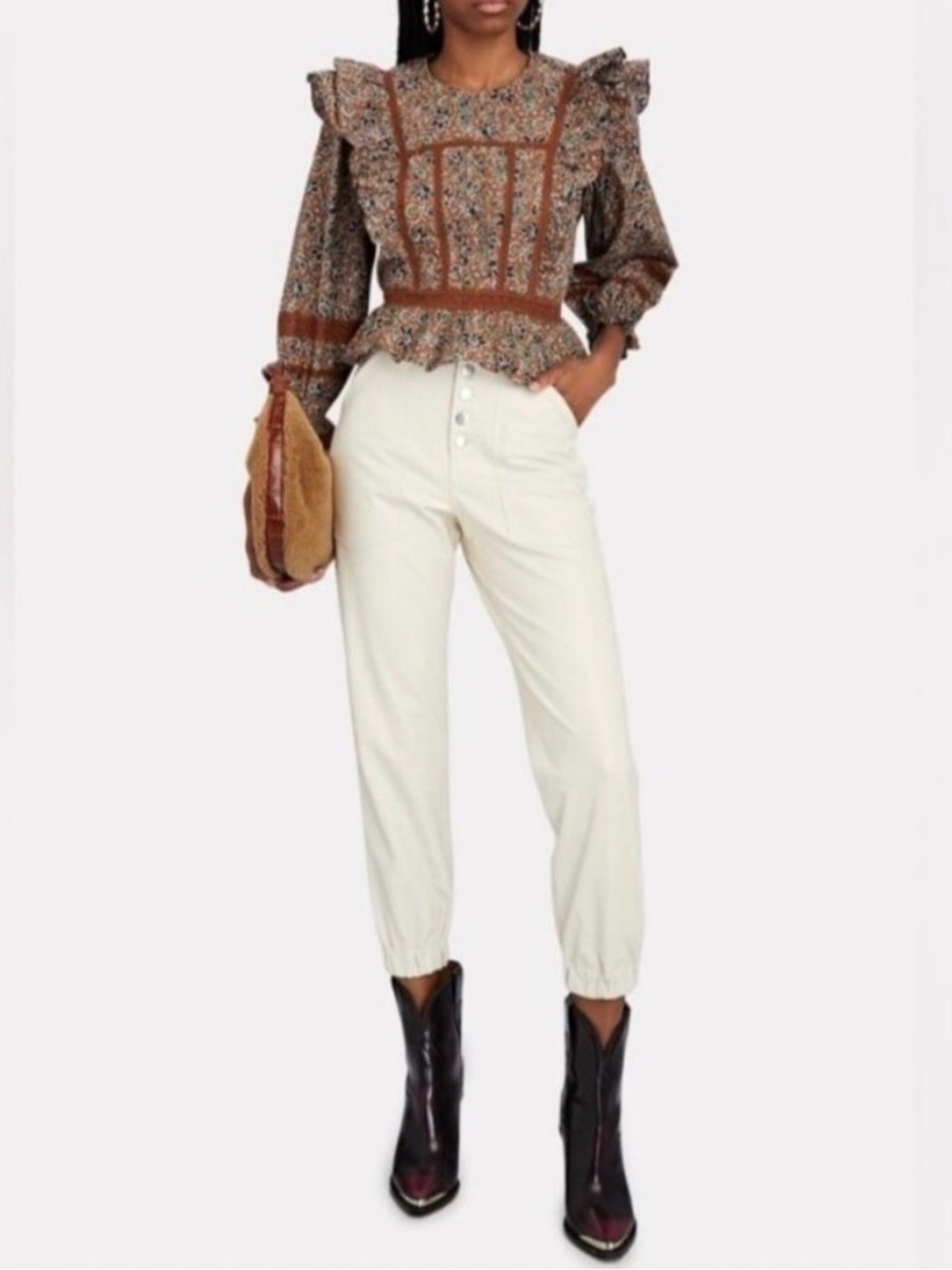 Veronica Beard Cream Vegan Leather Bolton with Cargo Pockets Jogger Pants